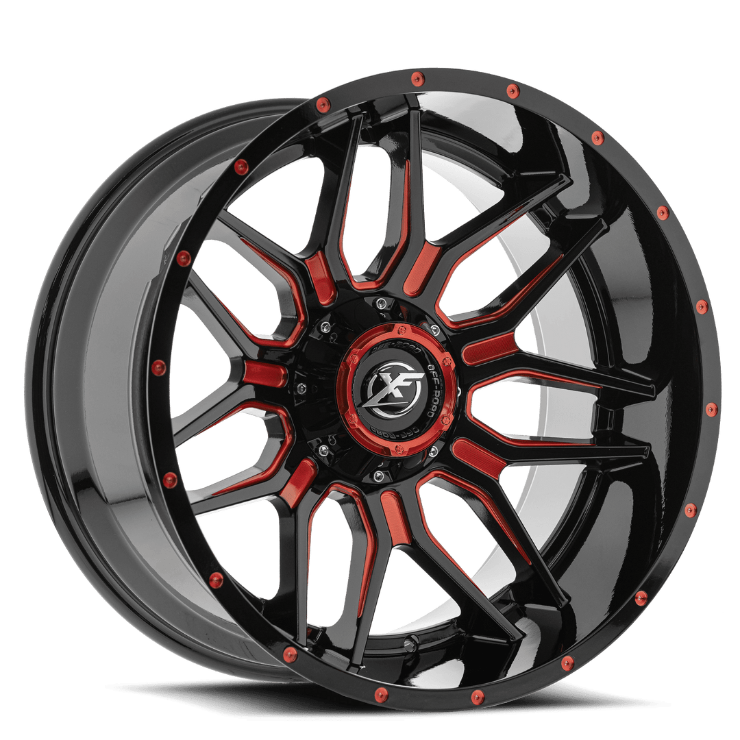 XF Offroad XF-222 20x9 8x180 / 8x165.1 0 125.2 Gloss Black Milled Red