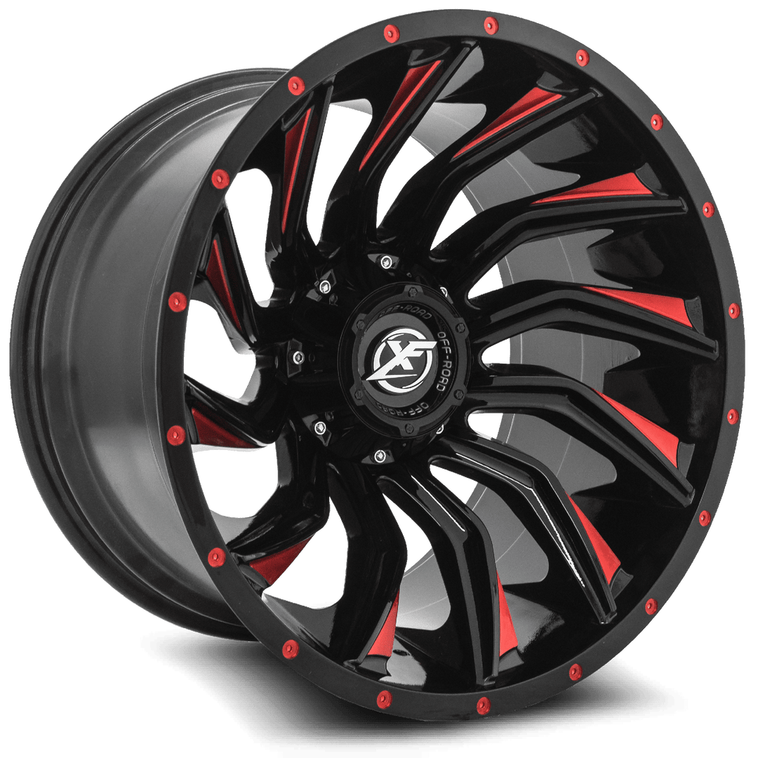 XF Offroad XF-224 20x9 8x165.1 / 8x180 0 125.2 Gloss Black Milled Red