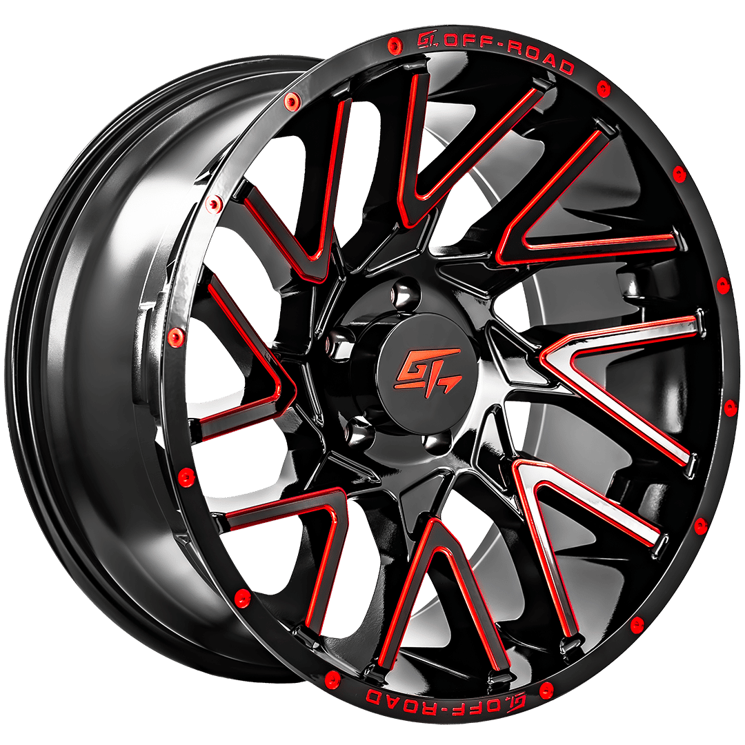 GT Offroad Aggression 20x10 8x170 -18 125.2 Gloss Black Milled Red