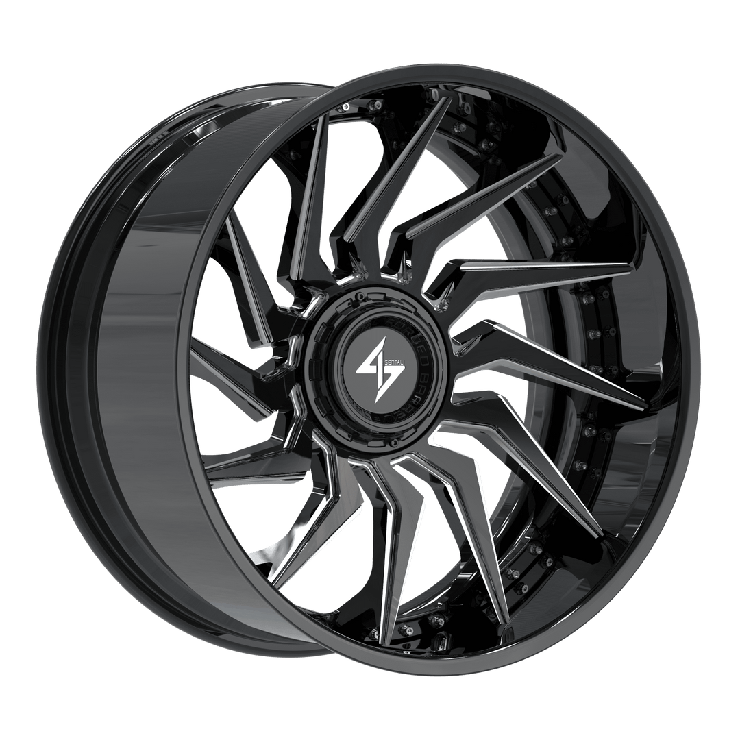 Sentali BFX4 24x12 8x165.1 / 8x170 -44 125.2 Gloss Black Lip / Gloss Black Milled Centre