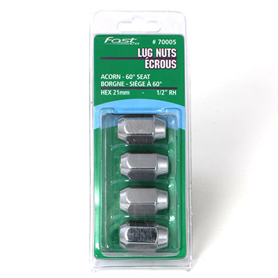 Acorn Chrome Packaged Nut 60° Seat - 1/2" RH - 21mm Hex (PKG/4) *