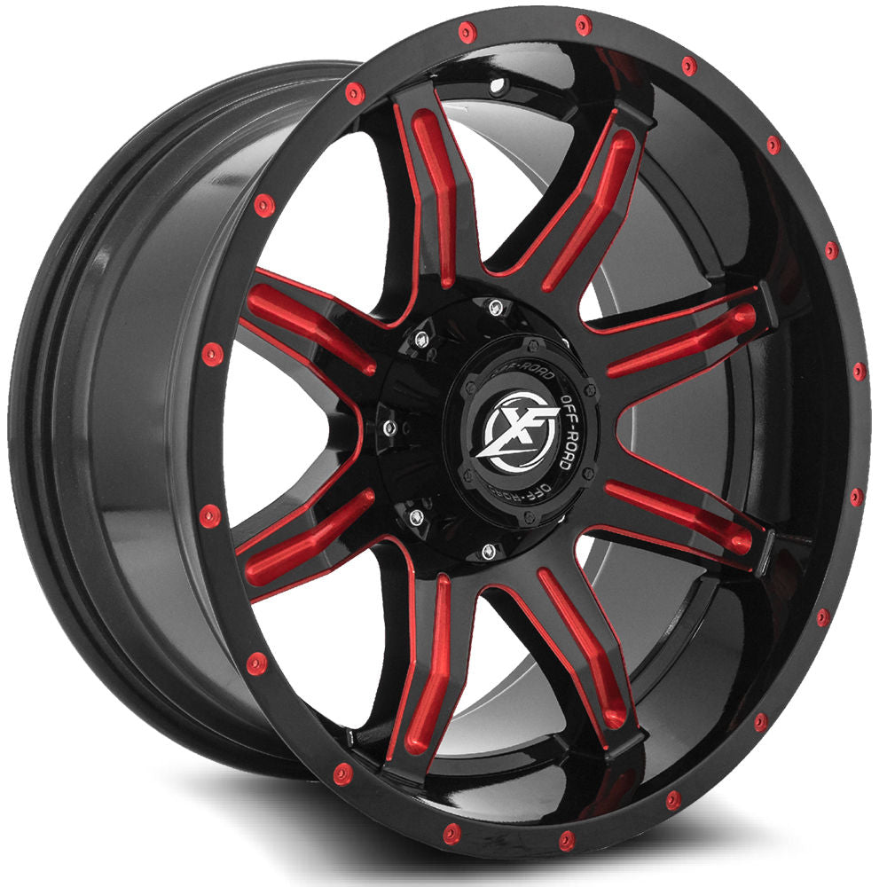 XF Offroad XF-215 20x12 8x170 / 8x165.1 -44 125.2 Gloss Black Milled Red