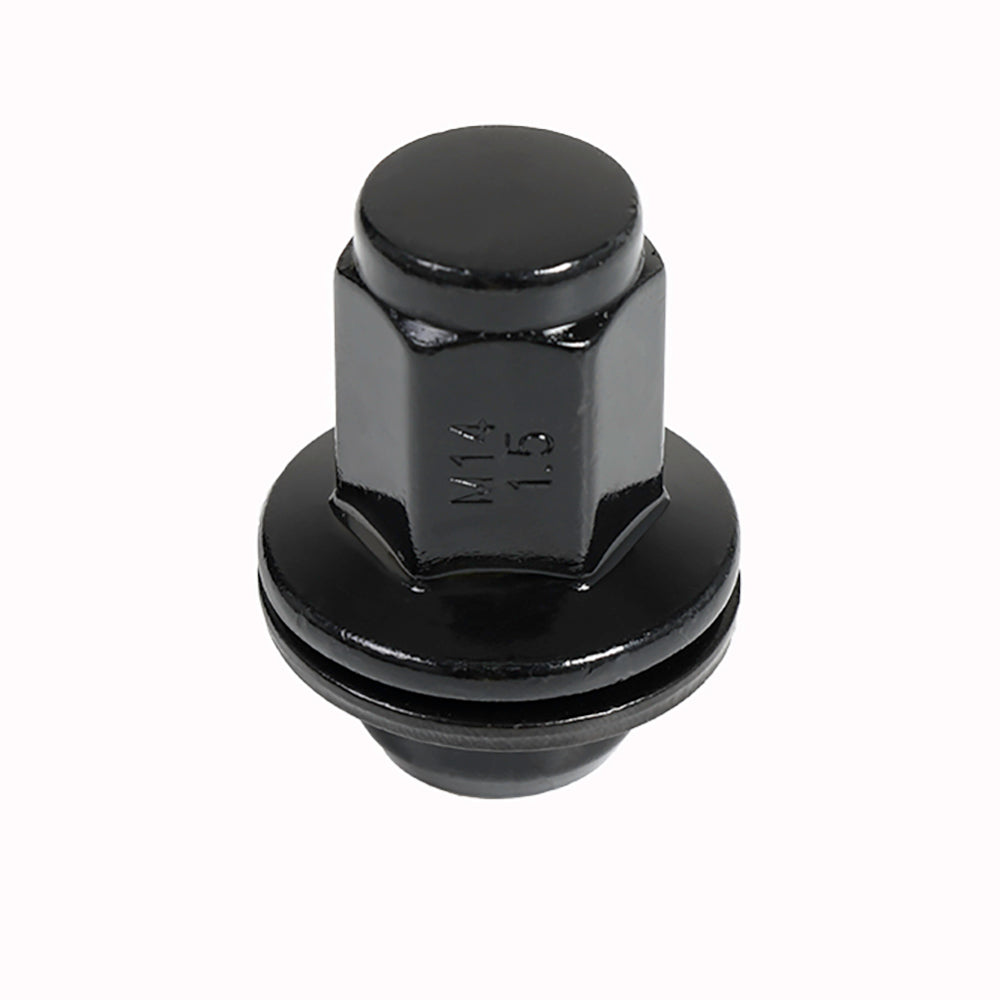 Mag W/Washer Black Nut OEM Flat/60° Seat - 14x1.50mm - 12mm Shank OD 22mm - 21mm Hex - Premium