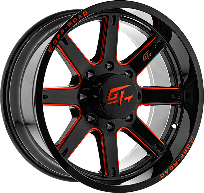 GT Offroad Invasion 20x10 6x135 -18 87.1 Gloss Black Milled Red