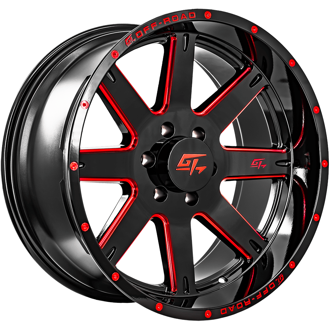 GT Offroad Invasion 20x9 5x127 12 87.1 Gloss Black Milled Red