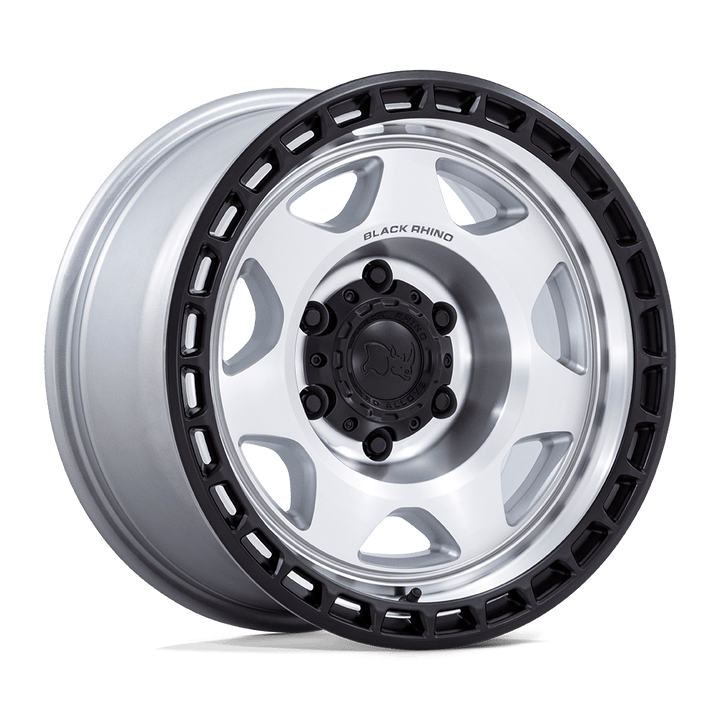 Black Rhino Br018 Voyager 17x8.5 6x114.3 -10 66.06 Face usinée argent avec lèvre noire mate