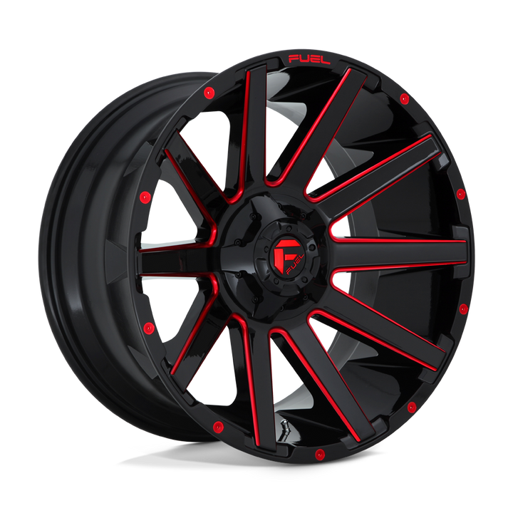 CARBURANT TOUT-TERRAIN D643 CONTRA 20X10 6X135 / 6X139.7 -19 106.1 NOIR BRILLANT ROUGE TEINTÉ CLAIRE
