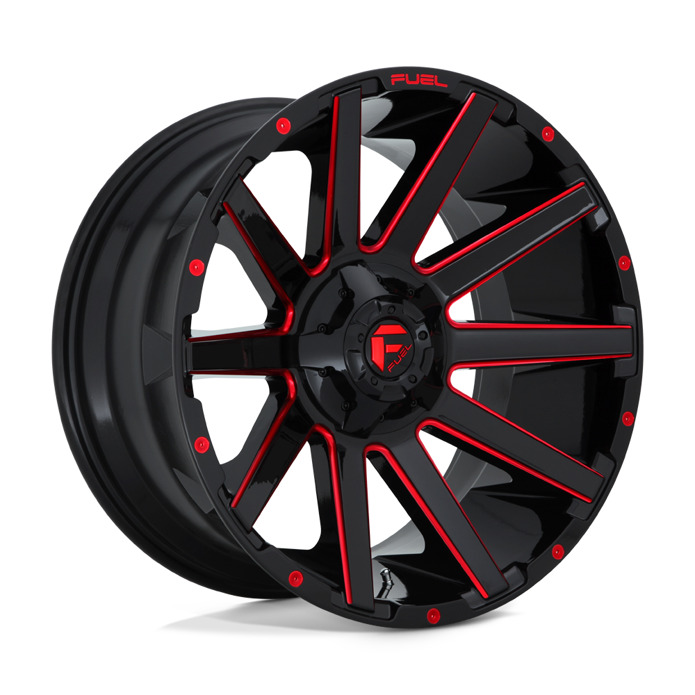 CARBURANT TOUT-TERRAIN D643 CONTRA 22X10 8X165.1 -18 125.1 NOIR BRILLANT ROUGE TEINTÉ CLAIRE