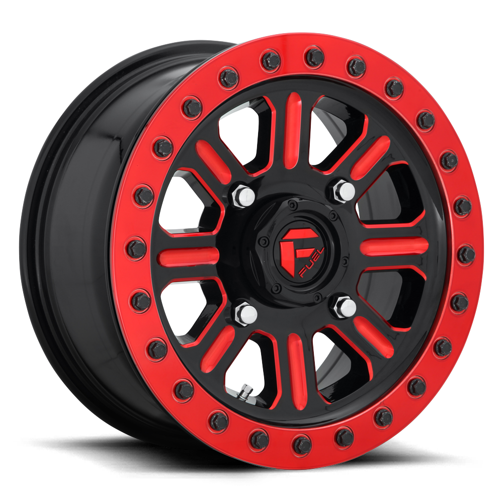 FUEL UTV OFF-ROAD D911 HARDLINE BEADLOCK 15X7 4X156 38 132 GLOSS BLACK RED TINTED CLEAR