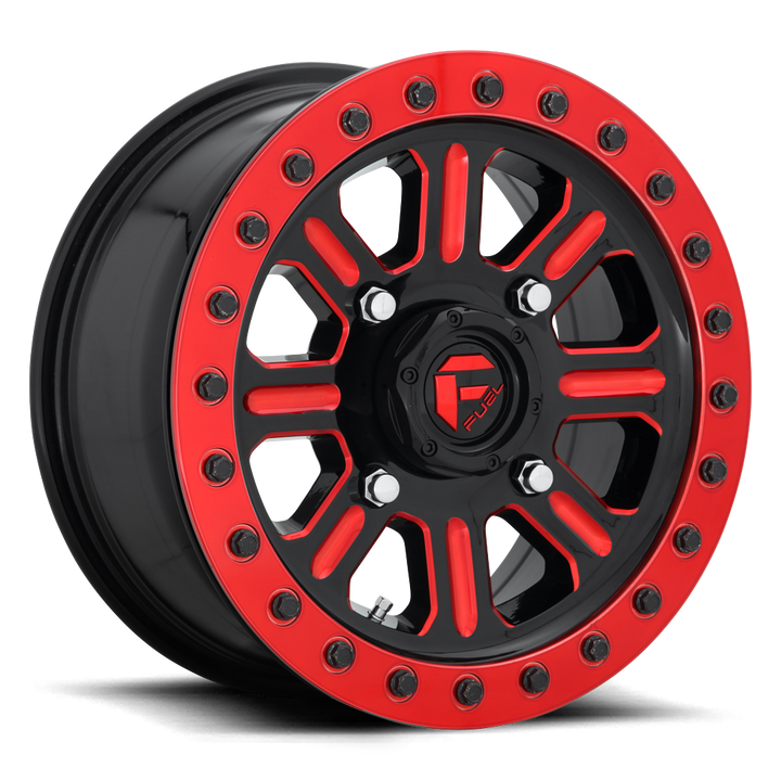 FUEL UTV OFF-ROAD D911 HARDLINE BEADLOCK 15X7 4X156 38 132 GLOSS BLACK RED TINTED CLEAR