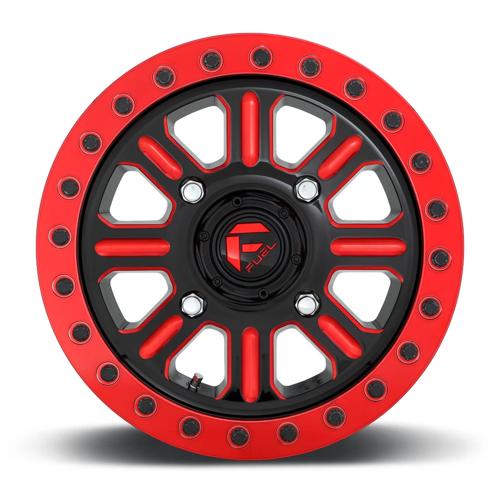FUEL UTV OFF-ROAD D911 HARDLINE BEADLOCK 15X7 4X156 38 132 GLOSS BLACK RED TINTED CLEAR