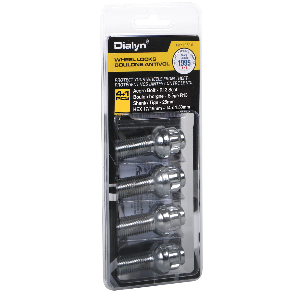 Acorn Chrome Lock Bolt Set R13 Radius Seat - 14x1.50mm - 28mm Shank - 17/19mm Hex (PKG/4)