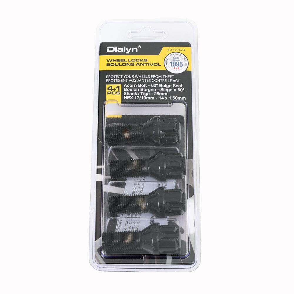 Acorn Black Lock Bolt Set 60° Seat - 14x1.50mm - 28mm Shank - 17/19mm Hex (PKG/4)
