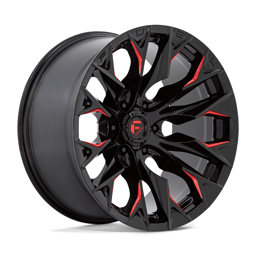 Carburant tout-terrain D823 Flame 20x9 5x127 1 71,5 noir brillant fraisé avec rouge bonbon