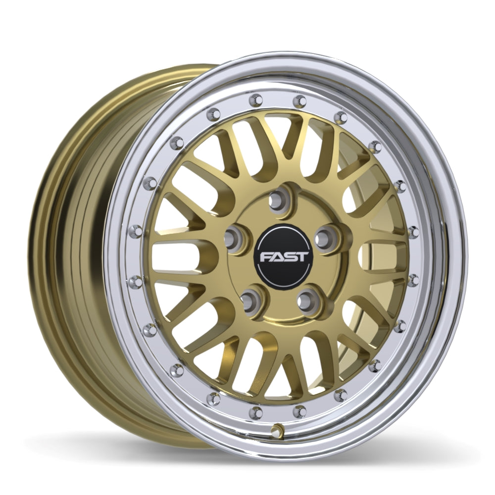 Fast Wheels FR01 15x7.0 5x114.3mm +25 72.6mm Gloss Gold with Machined Lip