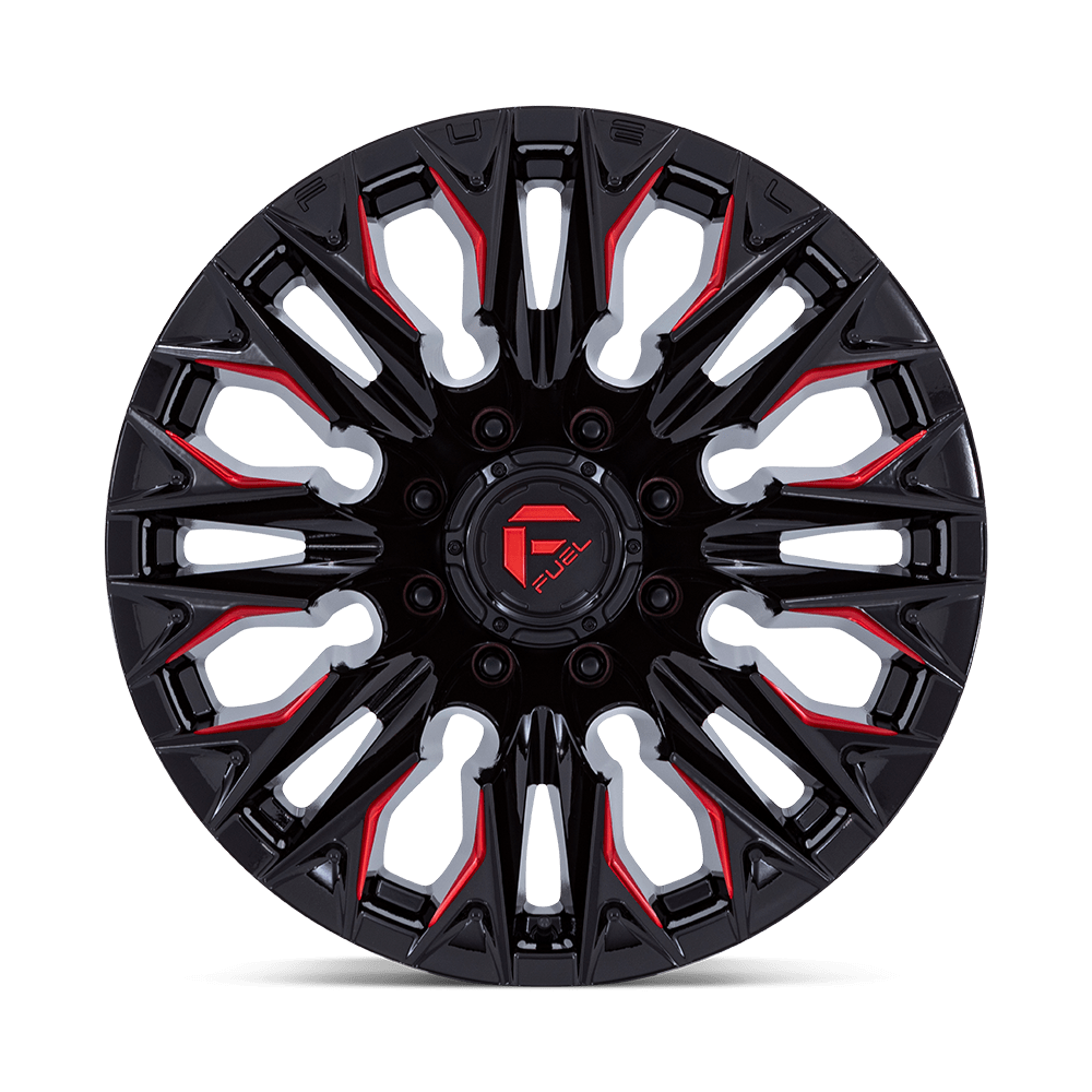 Carburant tout-terrain D823 Flame 20x9 8x165.1 20 125.1 noir brillant fraisé avec rouge bonbon