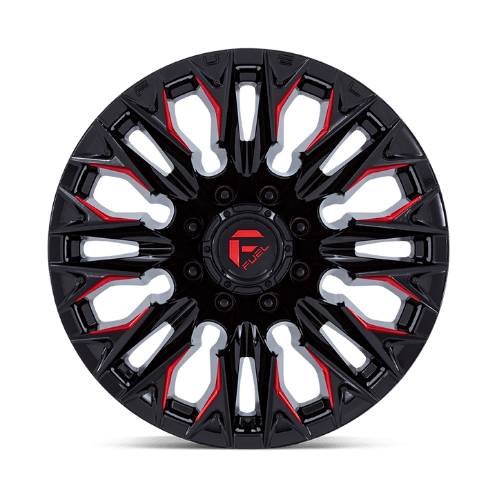 Carburant tout-terrain D823 Flame 20x9 8x165.1 20 125.1 noir brillant fraisé avec rouge bonbon