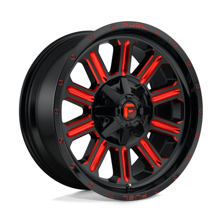 CARBURANT TOUT-TERRAIN D621 HARDLINE 20X9 8X165.1 1 125.1 NOIR BRILLANT ROUGE TEINTÉ CLAIRE
