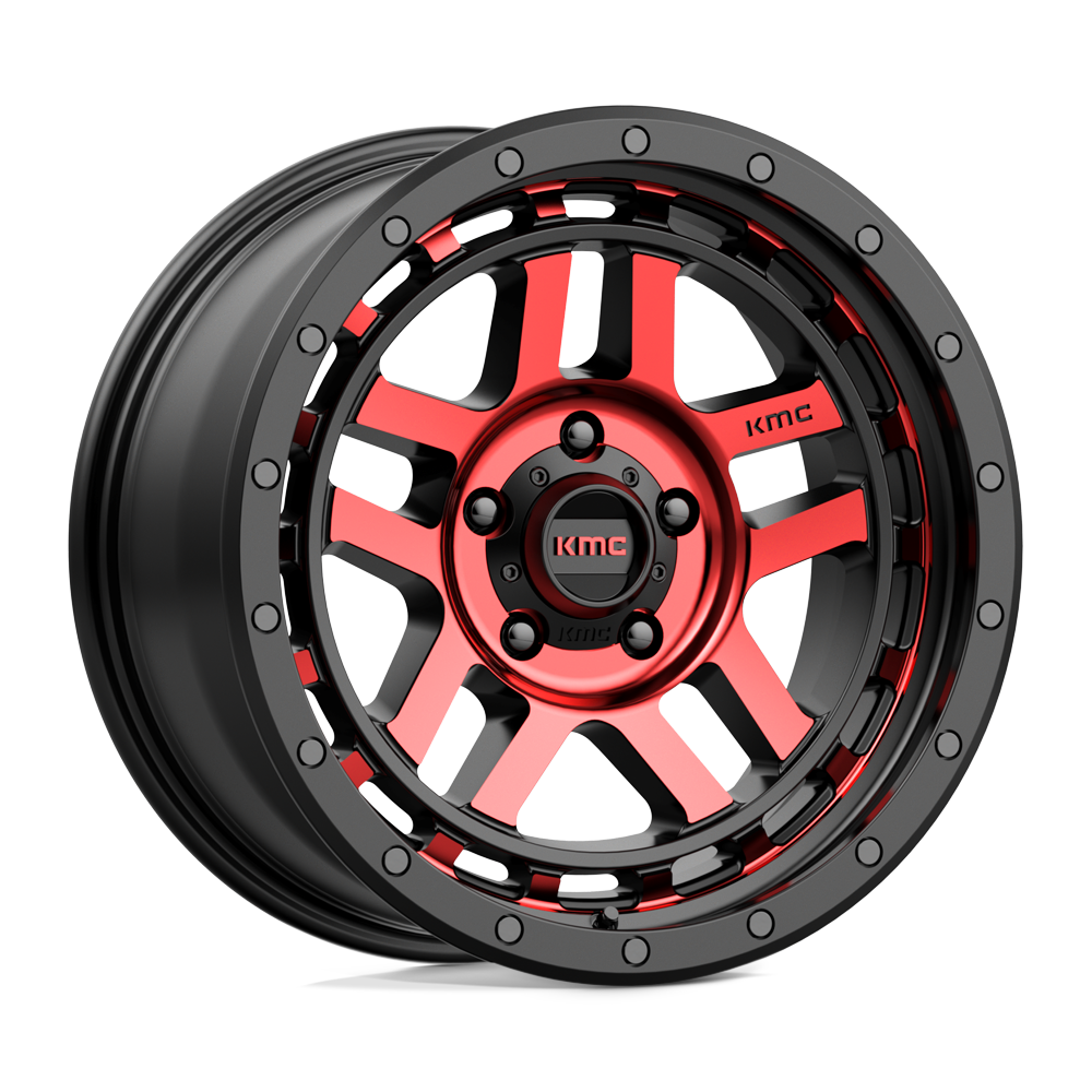 KMC Wheels Km540 Recon 18x8.5 5x127 0 78.1 Noir Brillant Usiné Avec Teinte Rouge
