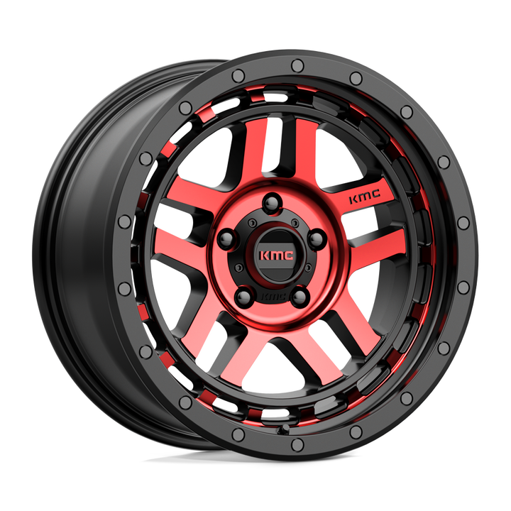 KMC Wheels Km540 Recon 18x8.5 5x127 0 78.1 Noir Brillant Usiné Avec Teinte Rouge