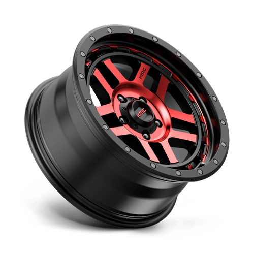 KMC Wheels Km540 Recon 18x8.5 5x127 0 78.1 Noir Brillant Usiné Avec Teinte Rouge