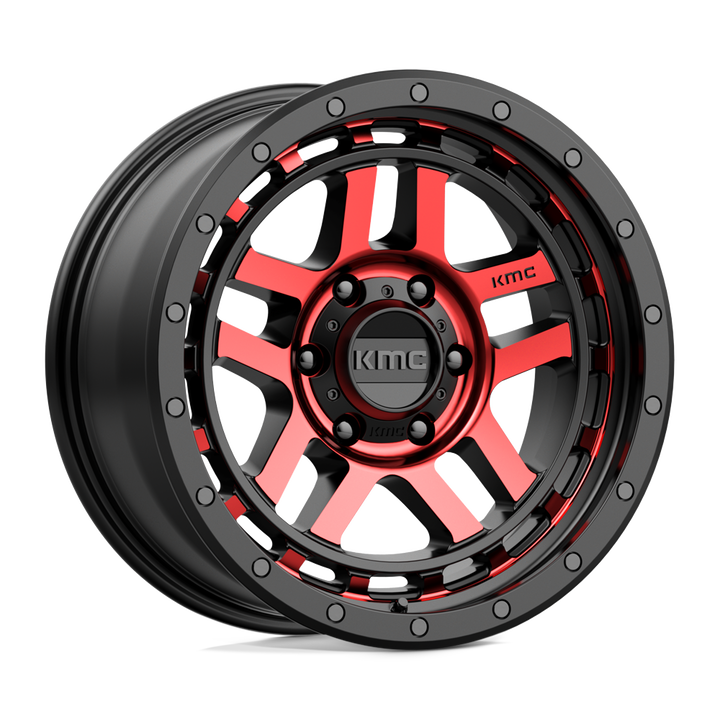 KMC Wheels Km540 Recon 18x8.5 6x139.7 0 106.1 Noir Brillant Usiné Avec Teinte Rouge