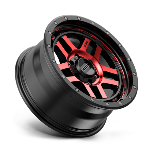 KMC Wheels Km540 Recon 18x8.5 6x139.7 0 106.1 Noir Brillant Usiné Avec Teinte Rouge