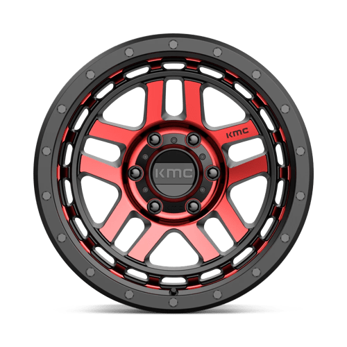 KMC Wheels Km540 Recon 18x8.5 6x139.7 0 106.1 Noir Brillant Usiné Avec Teinte Rouge