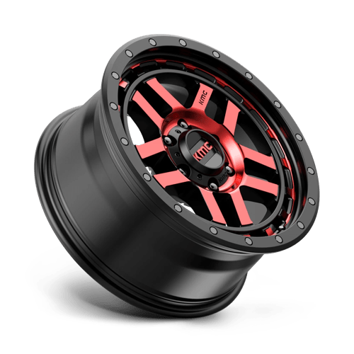 KMC Wheels Km540 Recon 17x9 6x139.7 -12 106.1 Noir Brillant Usiné Avec Teinte Rouge