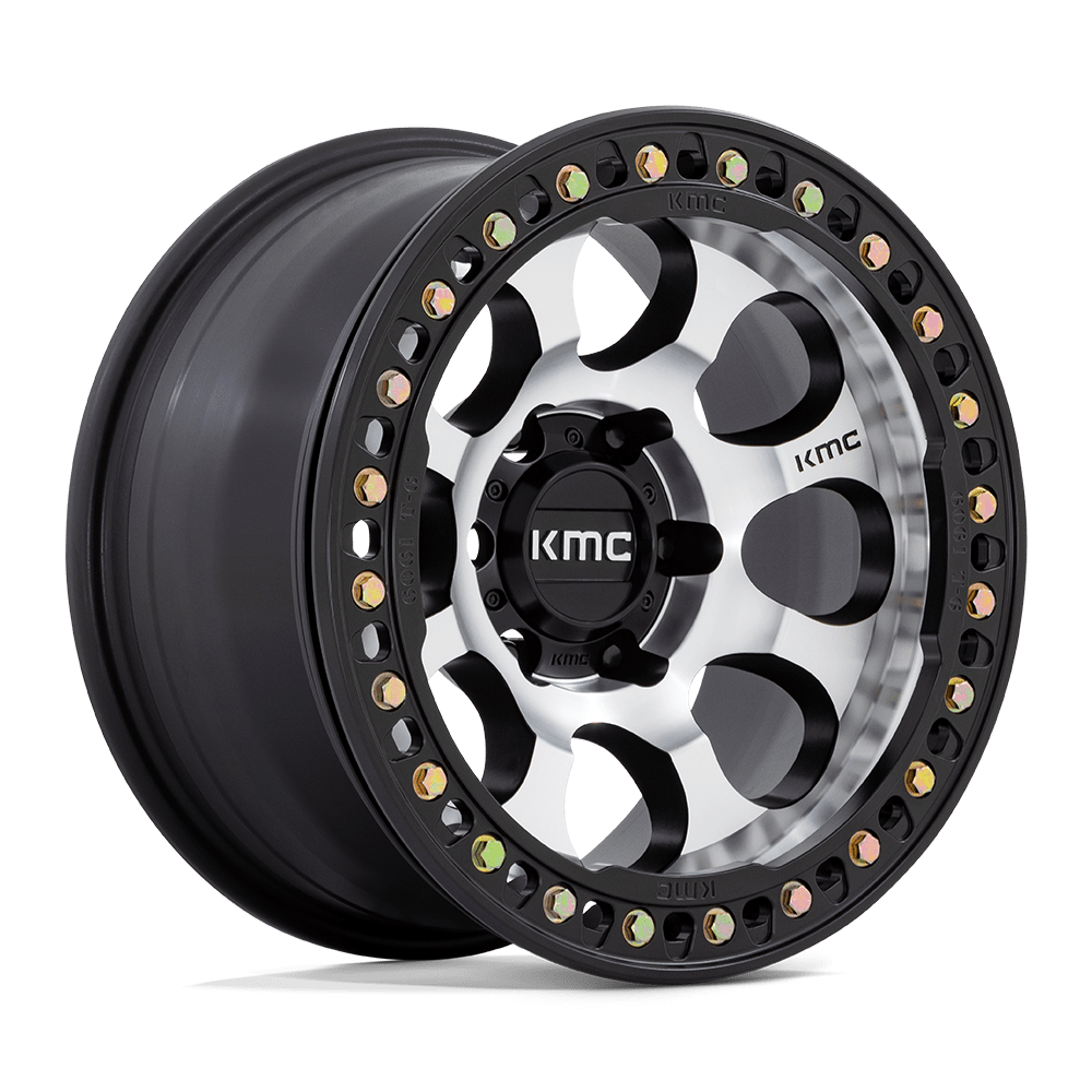KMC Km237 Riot Beadlock 17x9 5x127 -38 71,5 Face usinée Fenêtres noires satinées avec anneau noir satiné