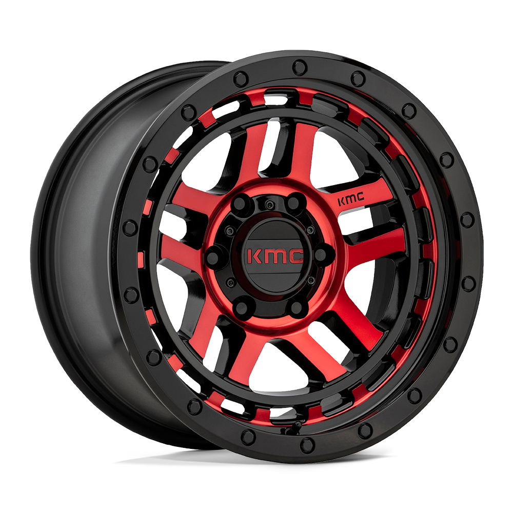 KMC Wheels Km540 Recon 17x8.5 6x139.7 18 106.1 Gloss Black Machined With Red Tint