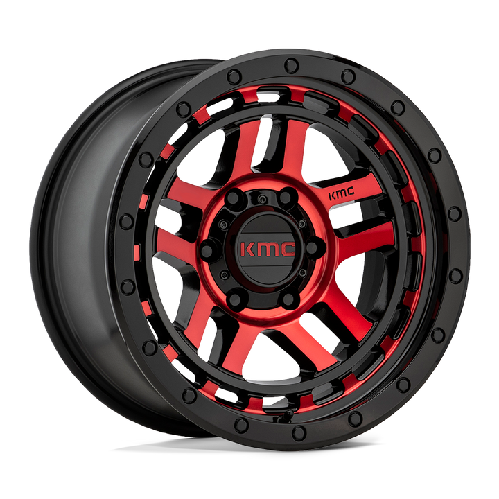 KMC Wheels Km540 Recon 17x8.5 6x139.7 18 106.1 Gloss Black Machined With Red Tint