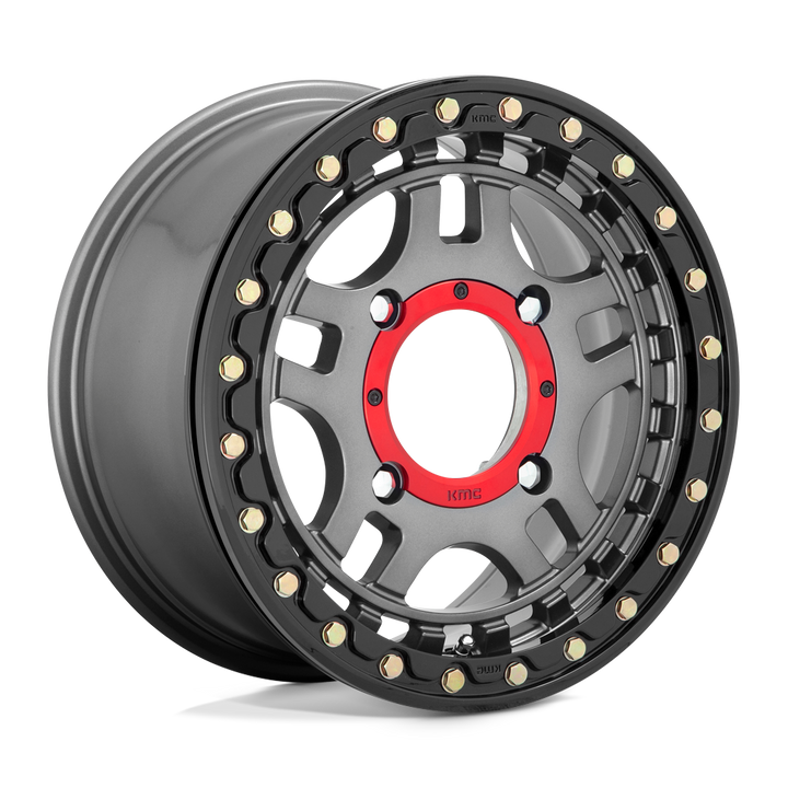 KMC WHEELS POWERSPORTS KS240 RECON BEADLOCK 14X7 4X156 38 132 GUN METAL AVEC ANNEAU NOIR BRILLANT