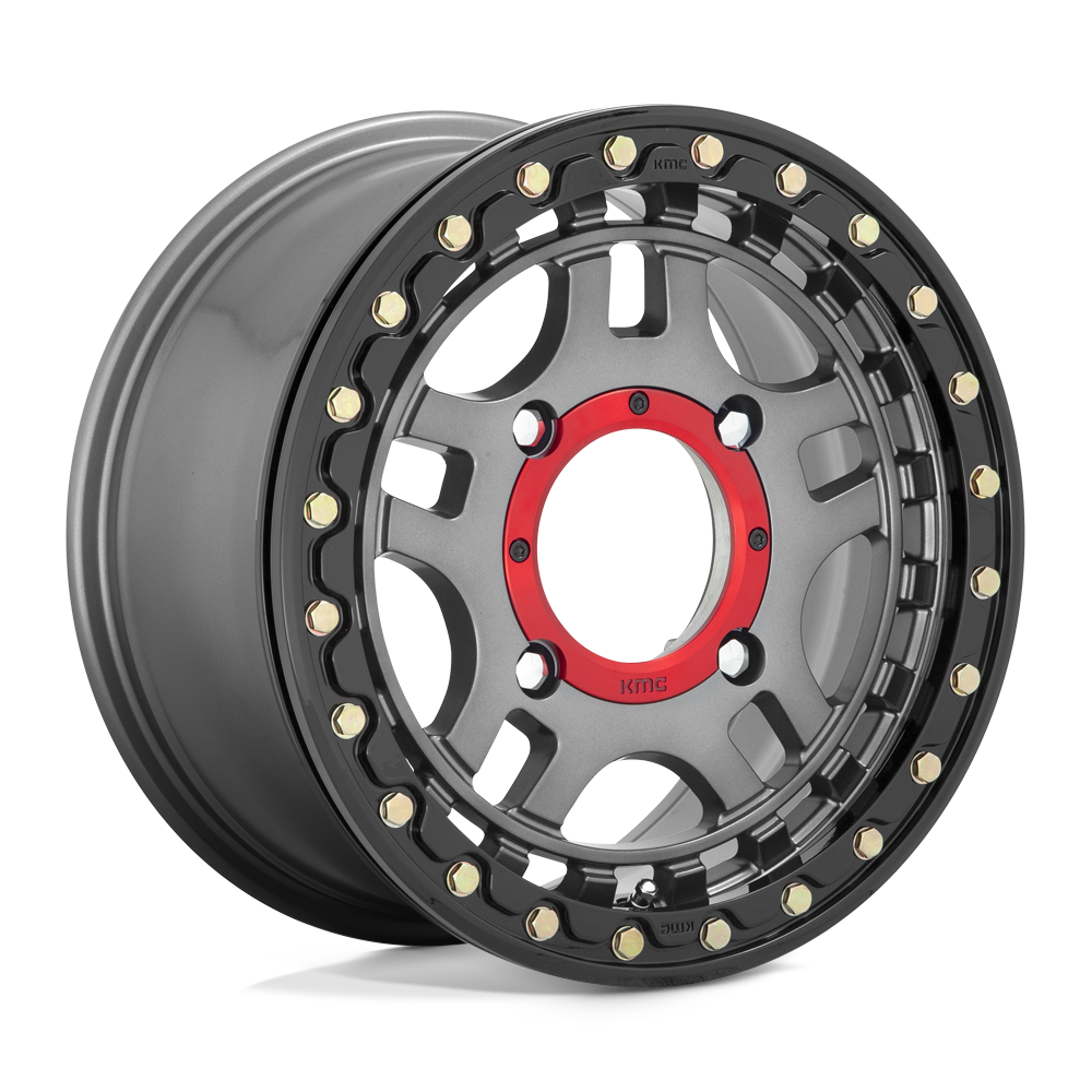 KMC WHEELS POWERSPORTS KS240 RECON BEADLOCK 15X7 4X137 38 112.1 GUN METAL AVEC ANNEAU NOIR BRILLANT