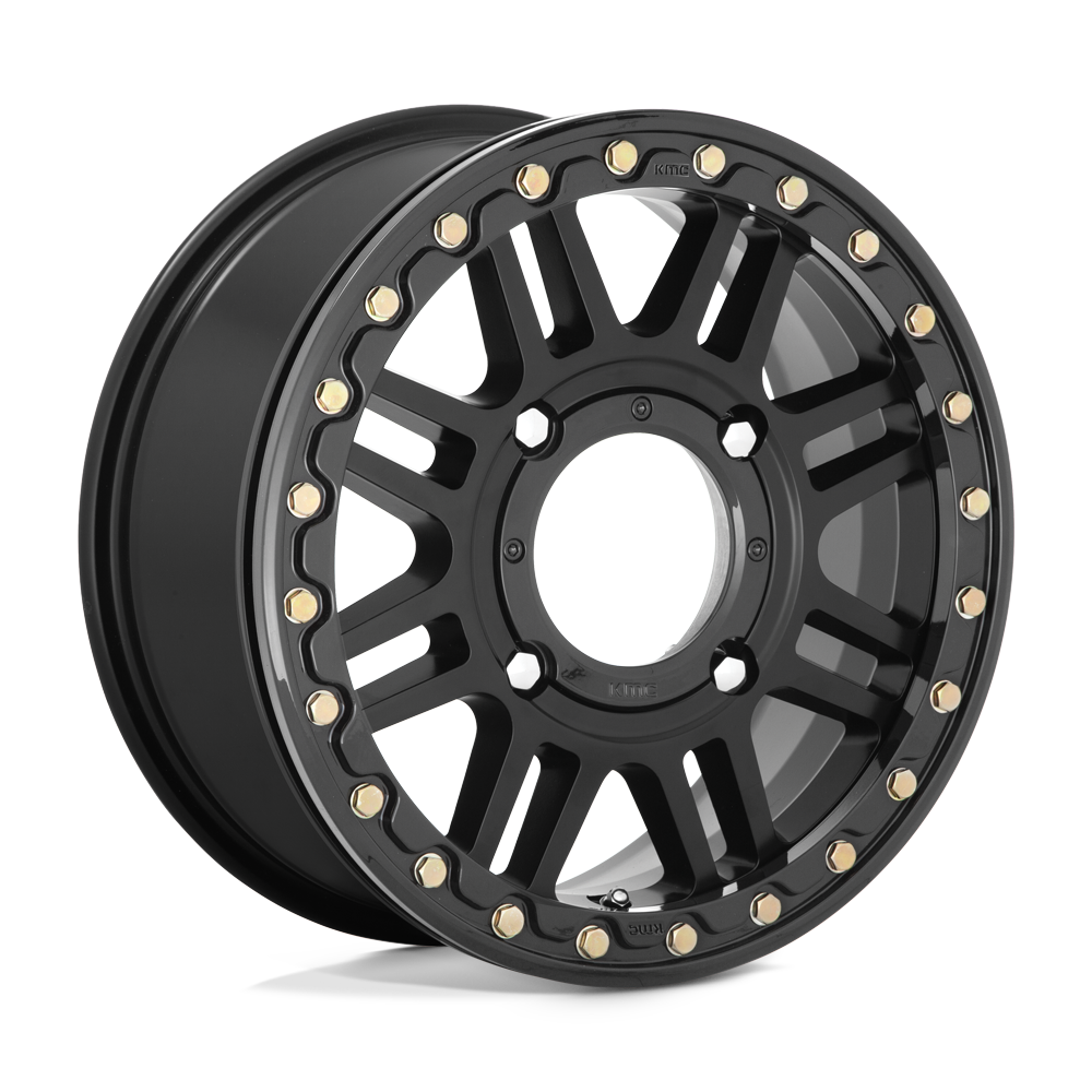 KMC WHEELS POWERSPORTS KS250 CAGE BEADLOCK 15X6 4X137 38 112.1 NOIR SATINÉ AVEC ANNEAU NOIR BRILLANT