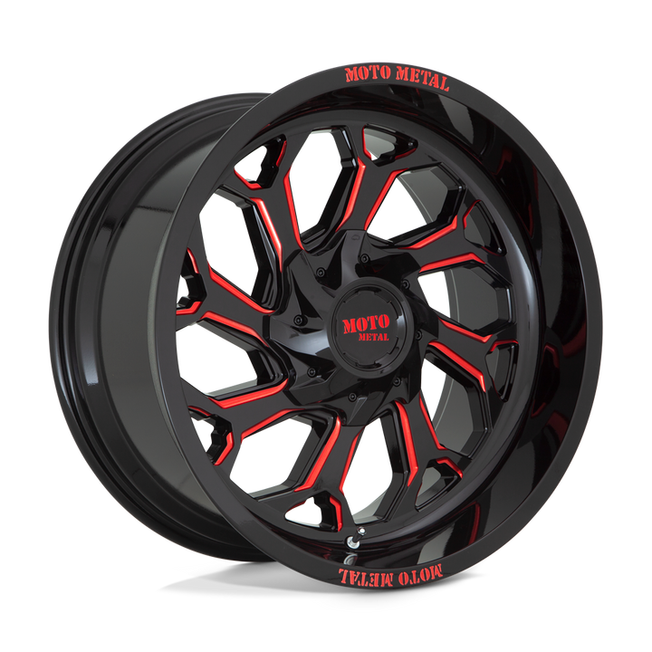 Moto Metal Mo999 20x10 8x165.1 -18 125.1 Noir Brillant Fraisé Avec Teinte Rouge
