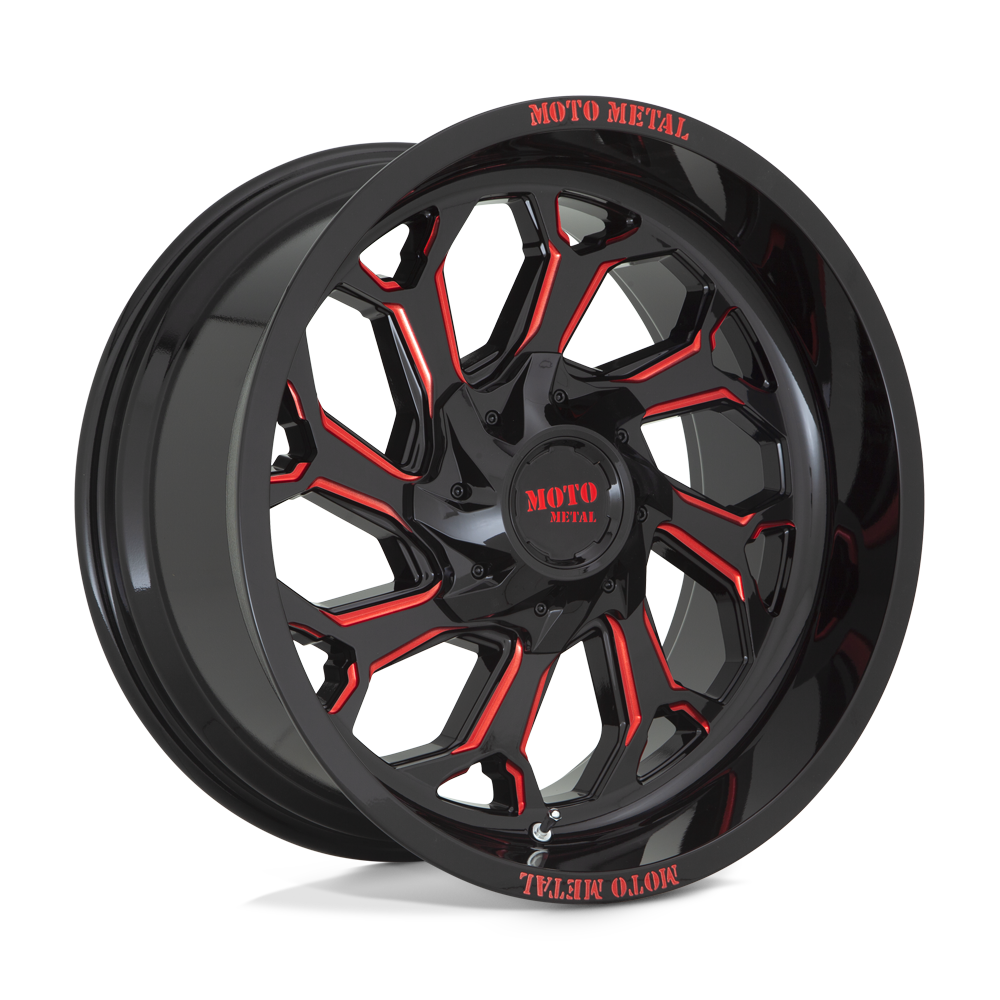 Moto Metal Mo999 20x10 6x135 / 6x139.7 -18 106.1 Gloss Black Milled With Red Tint
