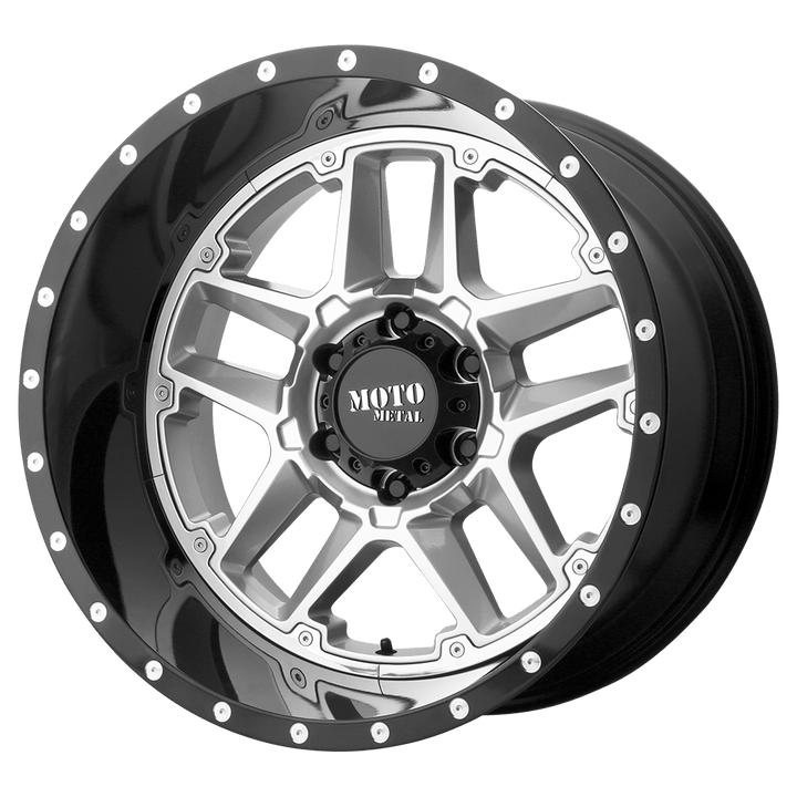 Moto Metal Mo987 Sentry 20x12 5x139.7 -44 78.1 Gloss Silver Center Gloss Black Lip