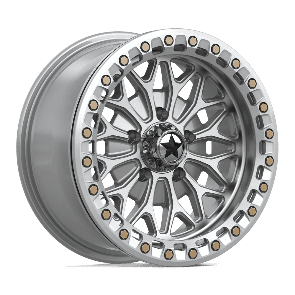 MSA Off-Road Ma53 Bolo Utv Beadlock 15x7 5x114.3 10 72.56 Gloss Silver Machined Face