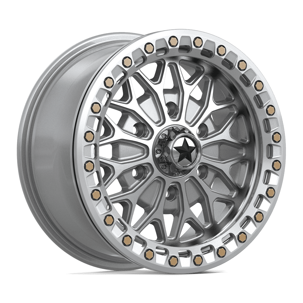 MSA Off-Road Ma53 Bolo Utv Beadlock 15x7 6x139.7 38 100.3 Gloss Silver Machined Face