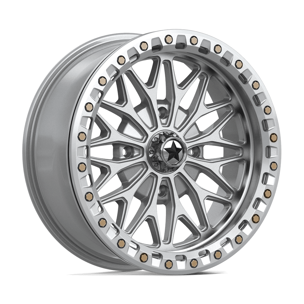 MSA Off-Road Ma53 Bolo Utv Beadlock 18x7 4x110 10 86 Gloss Silver Machined Face