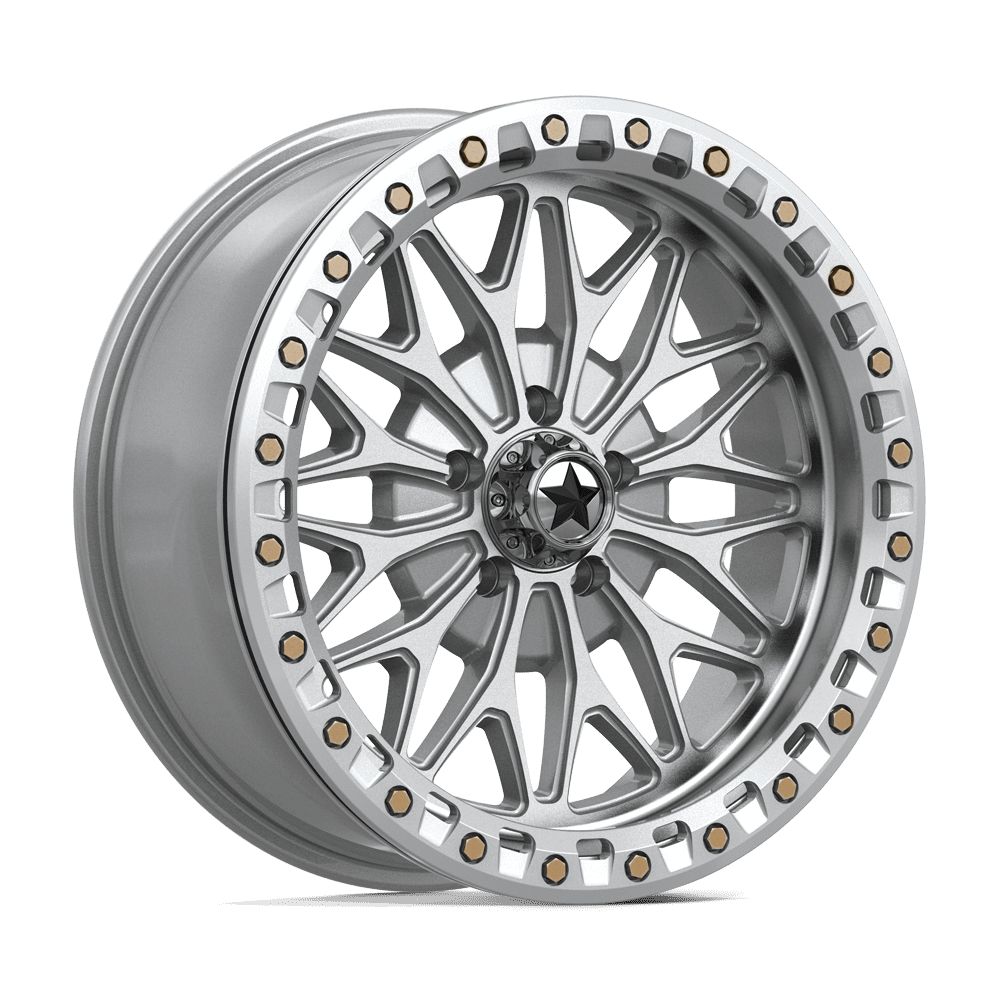 MSA Off-Road Ma53 Bolo Utv Beadlock 18x7 5x114.3 10 72.56 Gloss Silver Machined Face