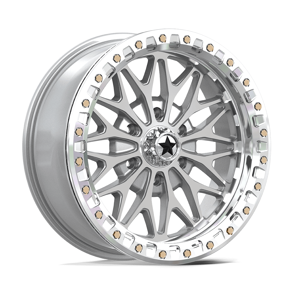 MSA Off-Road Ma53 Bolo Utv Beadlock 18x7 6x139.7 10 100.3 Gloss Silver Machined Face