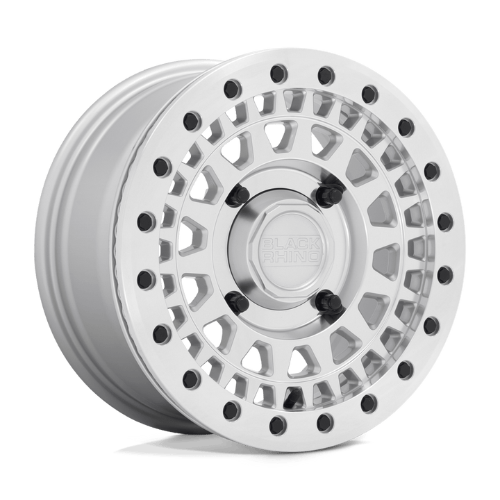 Black Rhino Powersports Parker UTV Beadlock 14x7 4x110 51 80.2 Silver With Mirror Cut Face