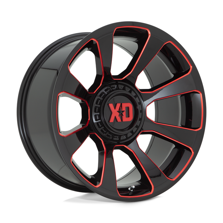 XD Wheels Xd854 Reactor 20x9 5x127 / 5x139.7 0 78.1 Noir Brillant Fraisé Avec Teinte Rouge