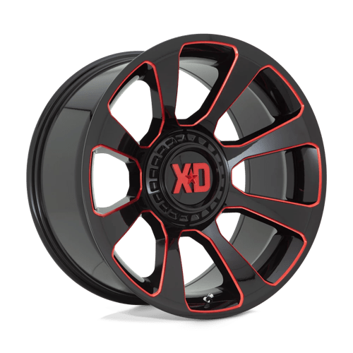 XD Wheels Xd854 Reactor 20x9 5x127 / 5x139.7 0 78.1 Noir Brillant Fraisé Avec Teinte Rouge