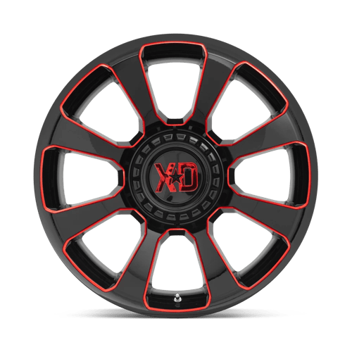 XD Wheels Xd854 Reactor 20x9 5x127 / 5x139.7 0 78.1 Noir Brillant Fraisé Avec Teinte Rouge