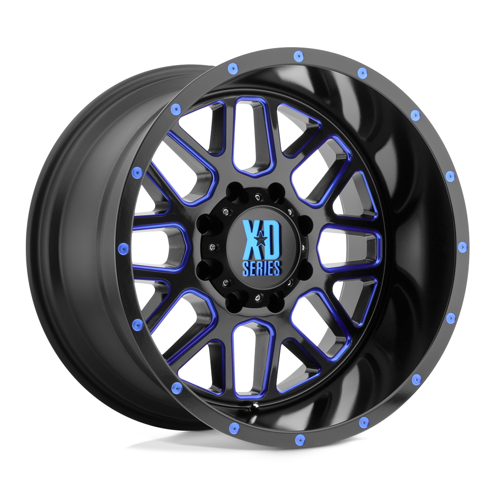 XD Wheels Xd820 Grenade 20x10 5x127 -24 78.1 Noir satiné fraisé avec couche transparente bleue