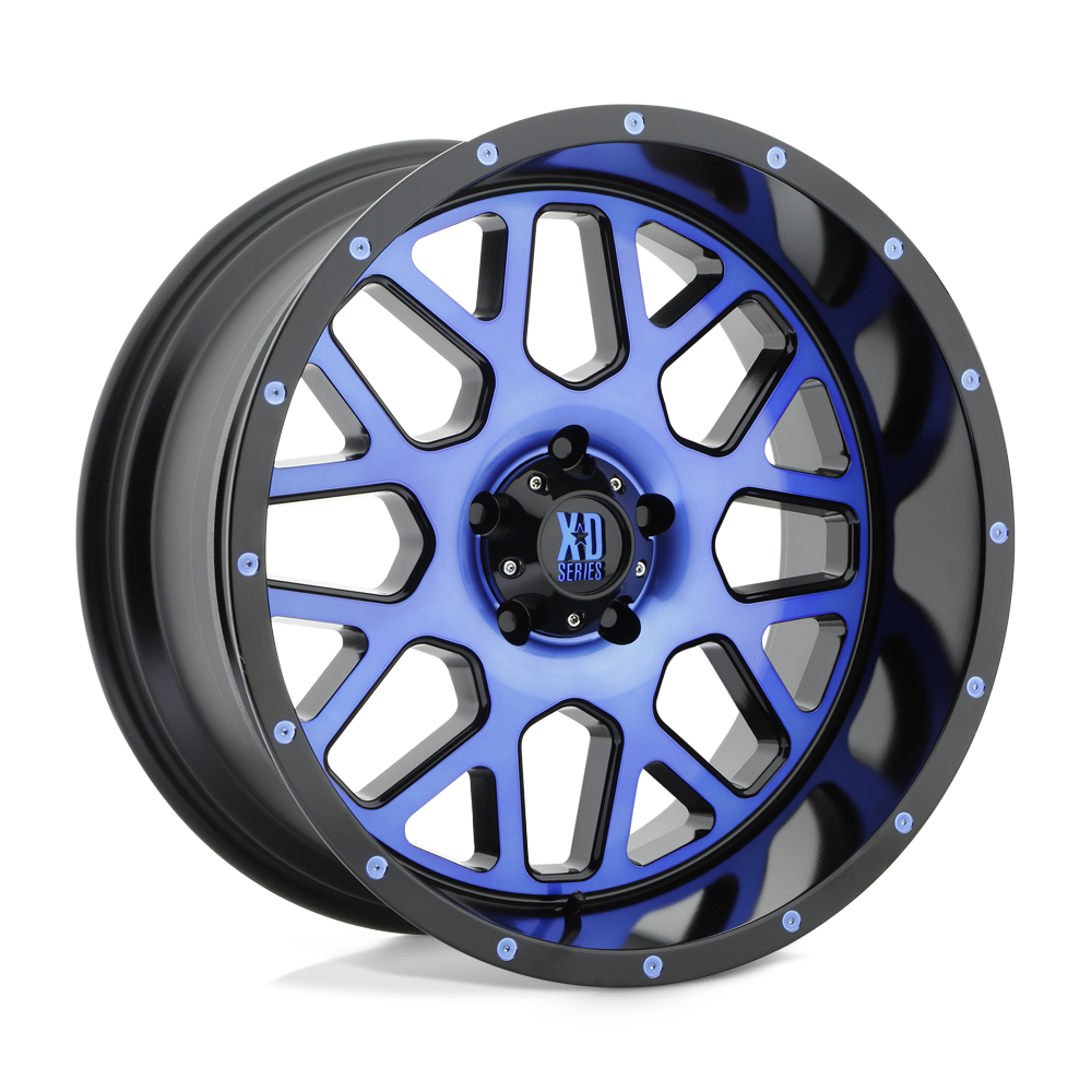 XD Wheels Xd820 Grenade 20x10 5x127 -24 78.1 Face usinée noir satiné avec revêtement transparent teinté bleu