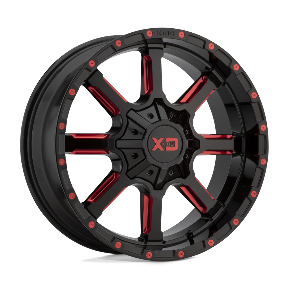 XD Wheels Xd838 Mammoth 20x10 8x170 -18 125.1 Noir brillant fraisé avec couche transparente teinte rouge